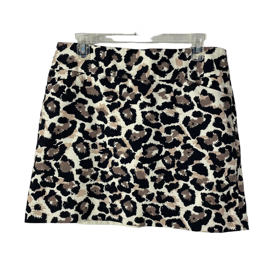 LOFT Womens Mini Skirt Sz 10 Animal Print Lined Two Pocket Side Zip White Black